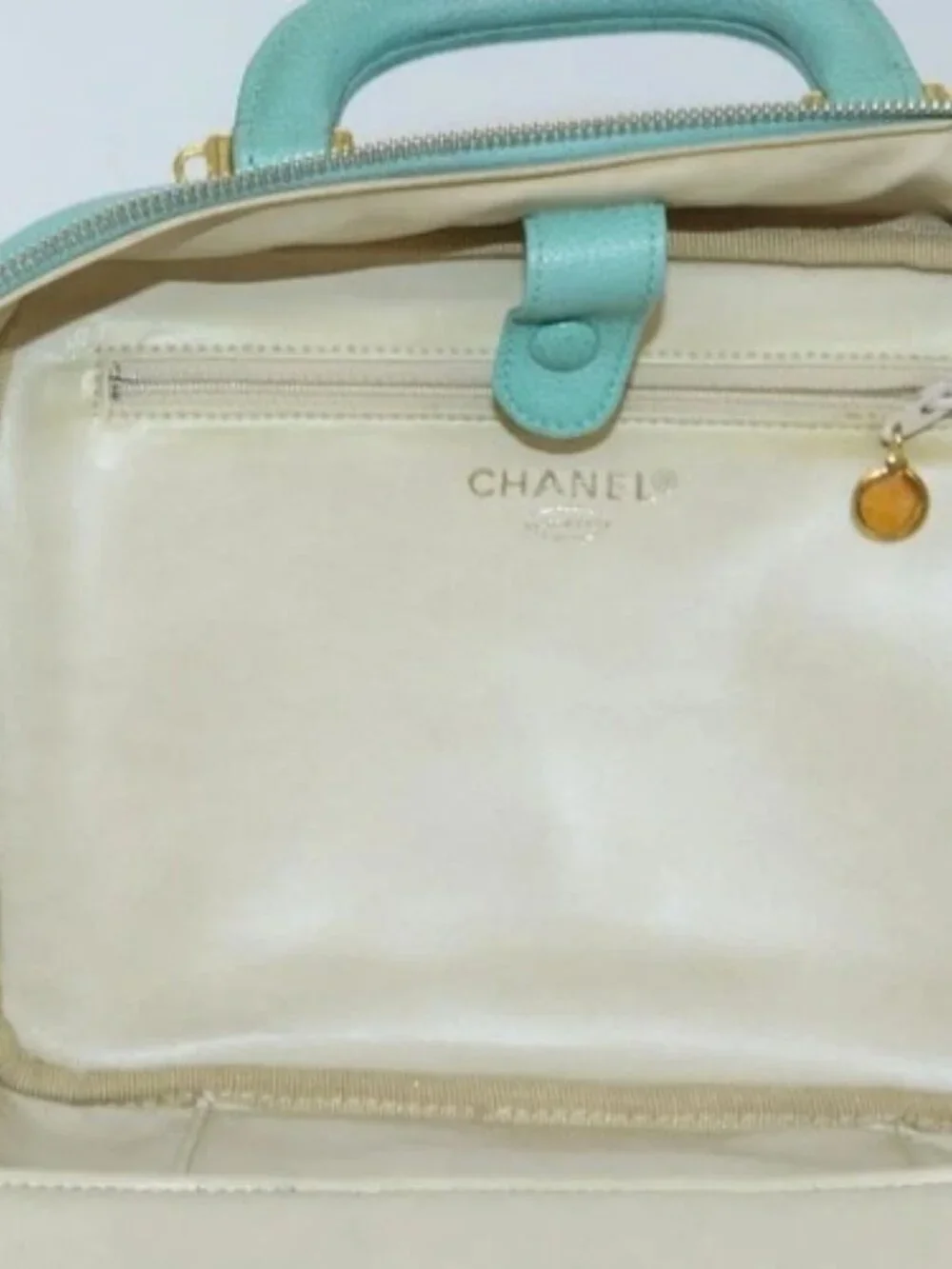 CHANEL Vanity COCO Mark Hand Bag Calf Skin Emerald Green CC Auth yk13974AV